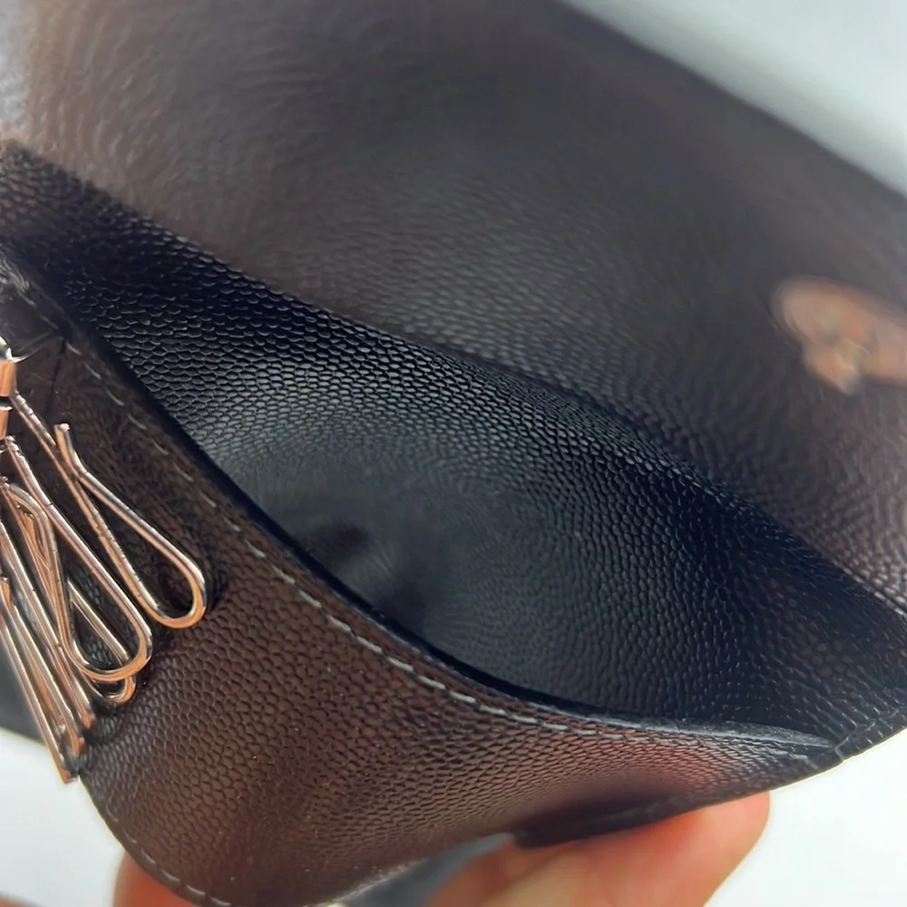 Auth. Cartier Santos Leather 4 Ring Key Case Black Logo Unisex Vintage